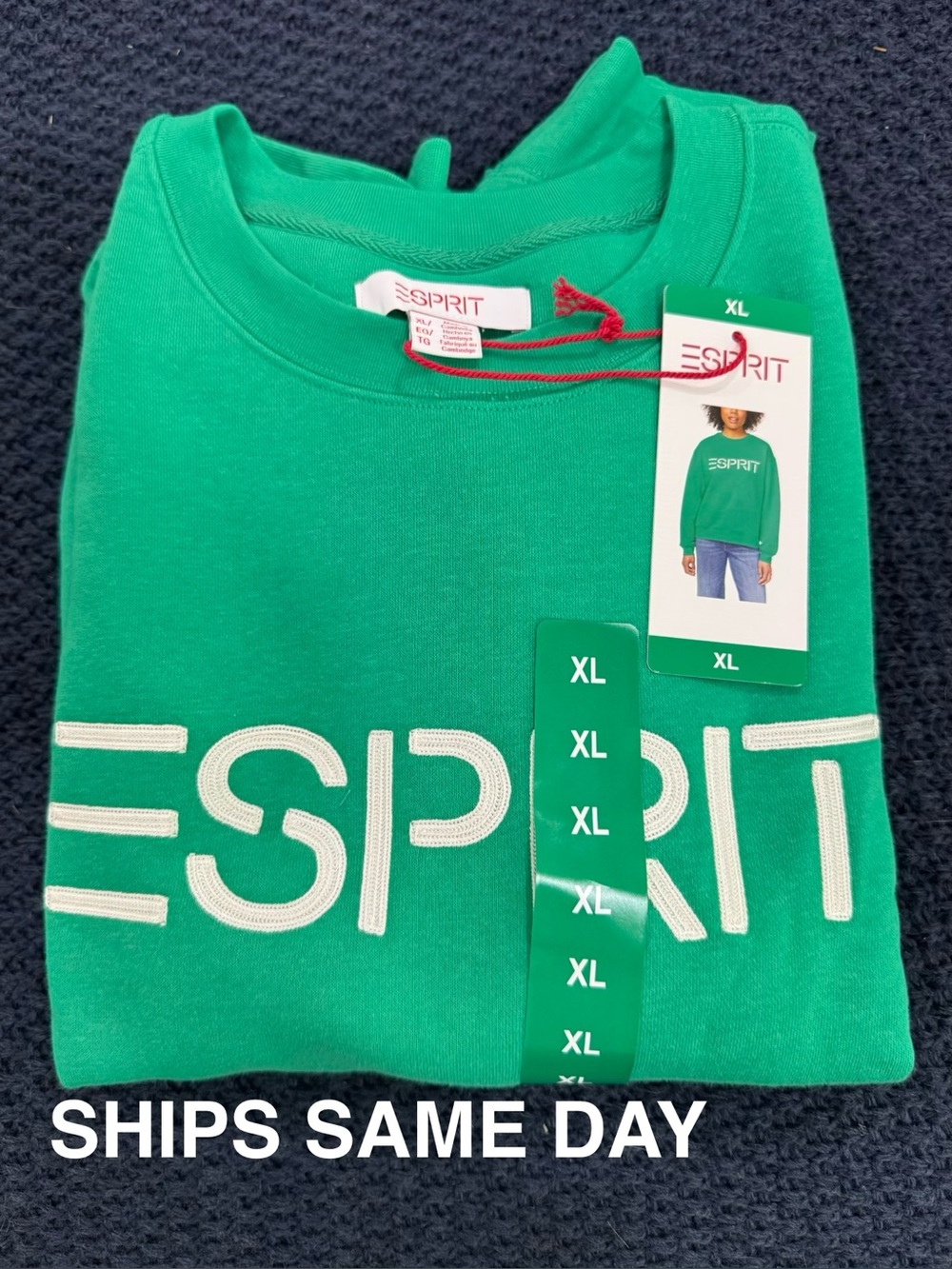Esprit Green Embroidered Logo Crewneck Sweatshirt